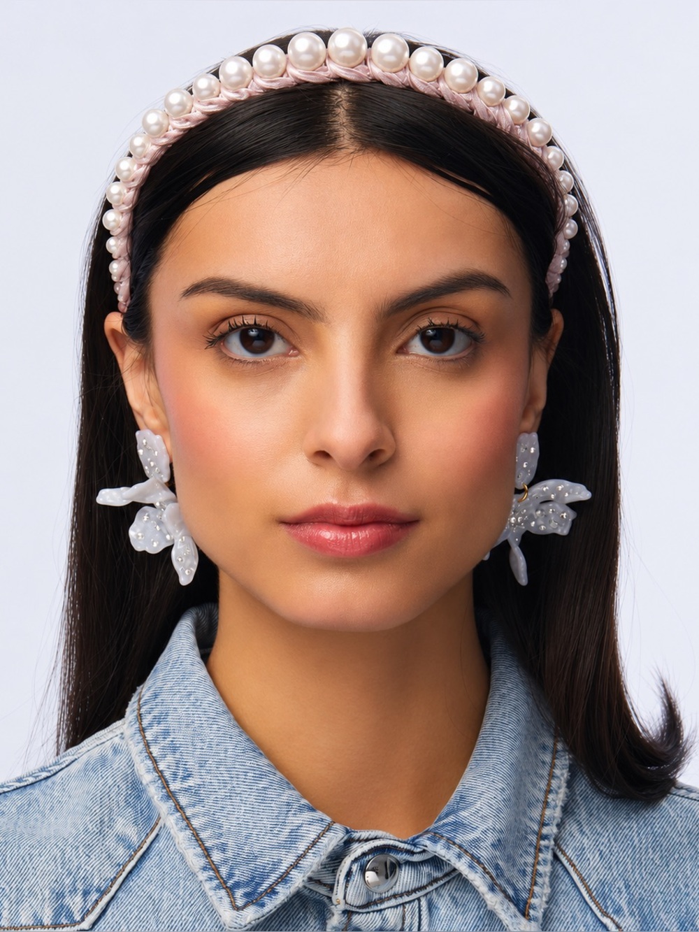 lele sadoughi graduated pearl pink velvet headband